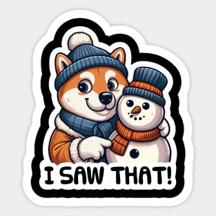 I Saw That meme Shiba inu Snowman Merry Christmas Winter Season Sticker